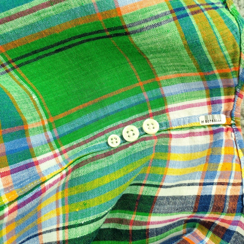 Ralph Lauren Shirt Mens 2XB Big Green Plaid 100% Linen Button Down Short Sl - Picture 8 of 16